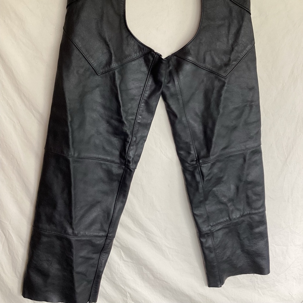 Harley Davidson motorcycles black leather chaps made in USA size large - Picture 4 of 15